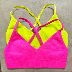 GOOD AMERICAN NWT SEAMLESS CHUNKY 
RIB BRA NWT NEON HOT PINK & LEMON LIME BUNDLE